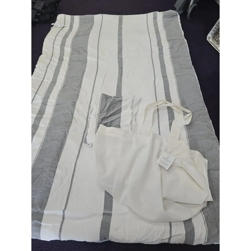 Hearth & Hand Twin Stripe Comforter Sham Set Railroad Gray White Blend 88 x 68